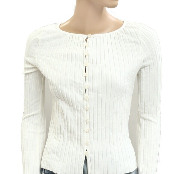 Free People Tilly Long-Sleeve Cardi Blouse Top Knit Ribbed Buttondown XS 283346 - Picture 5 of 8
